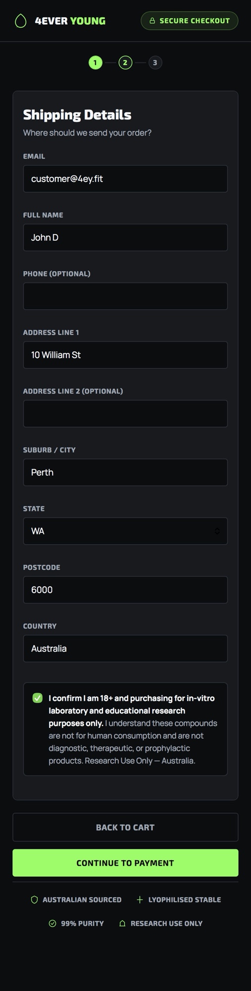 Shipping details form